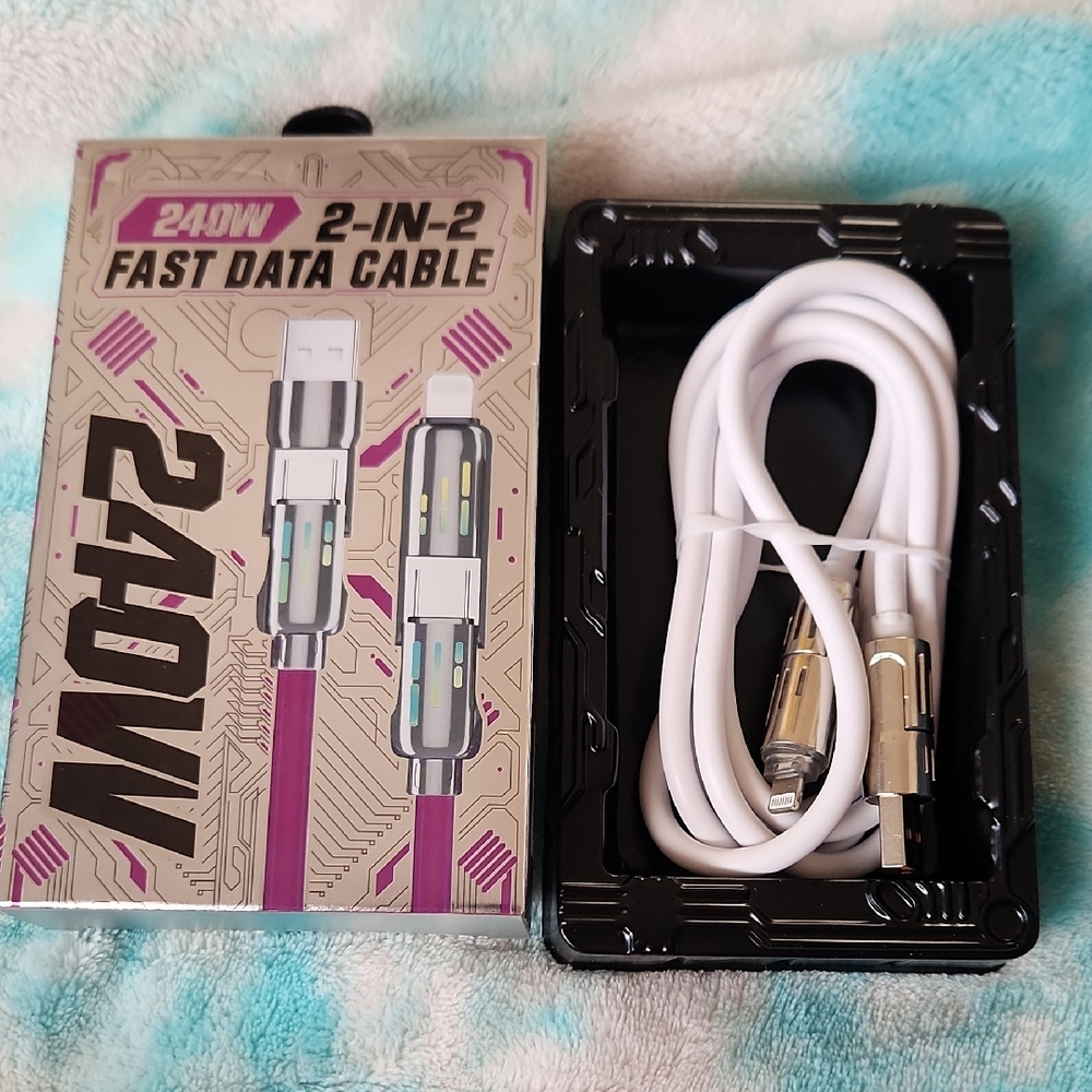 240W 2-in-1 Fast Data Cable - White
